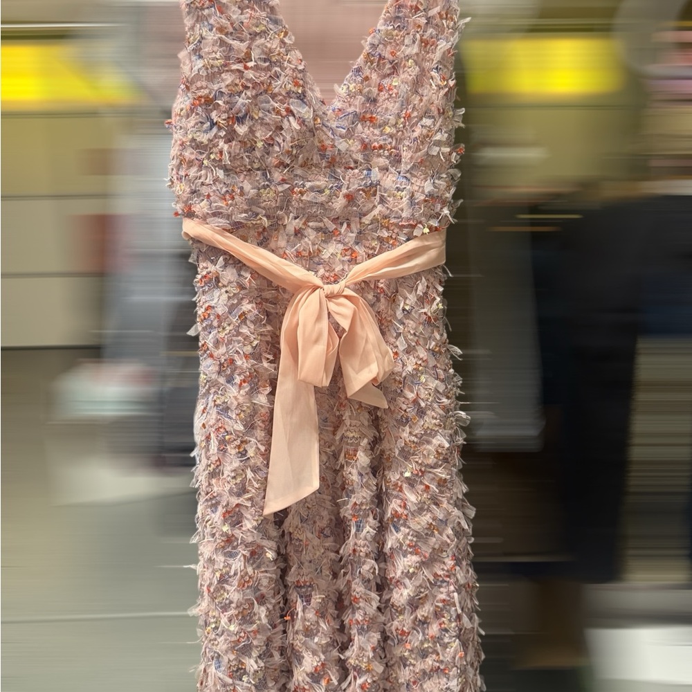 Just Me Blush Textured V-Neck Maxi Dress with Waist Tie